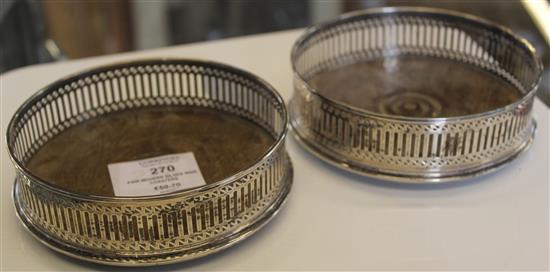 Pair modern silver wine coasters